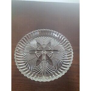 Vintage Indiana Glass Fan Pattern#259 Saw Tooth Edged Pressed Glass Divided...